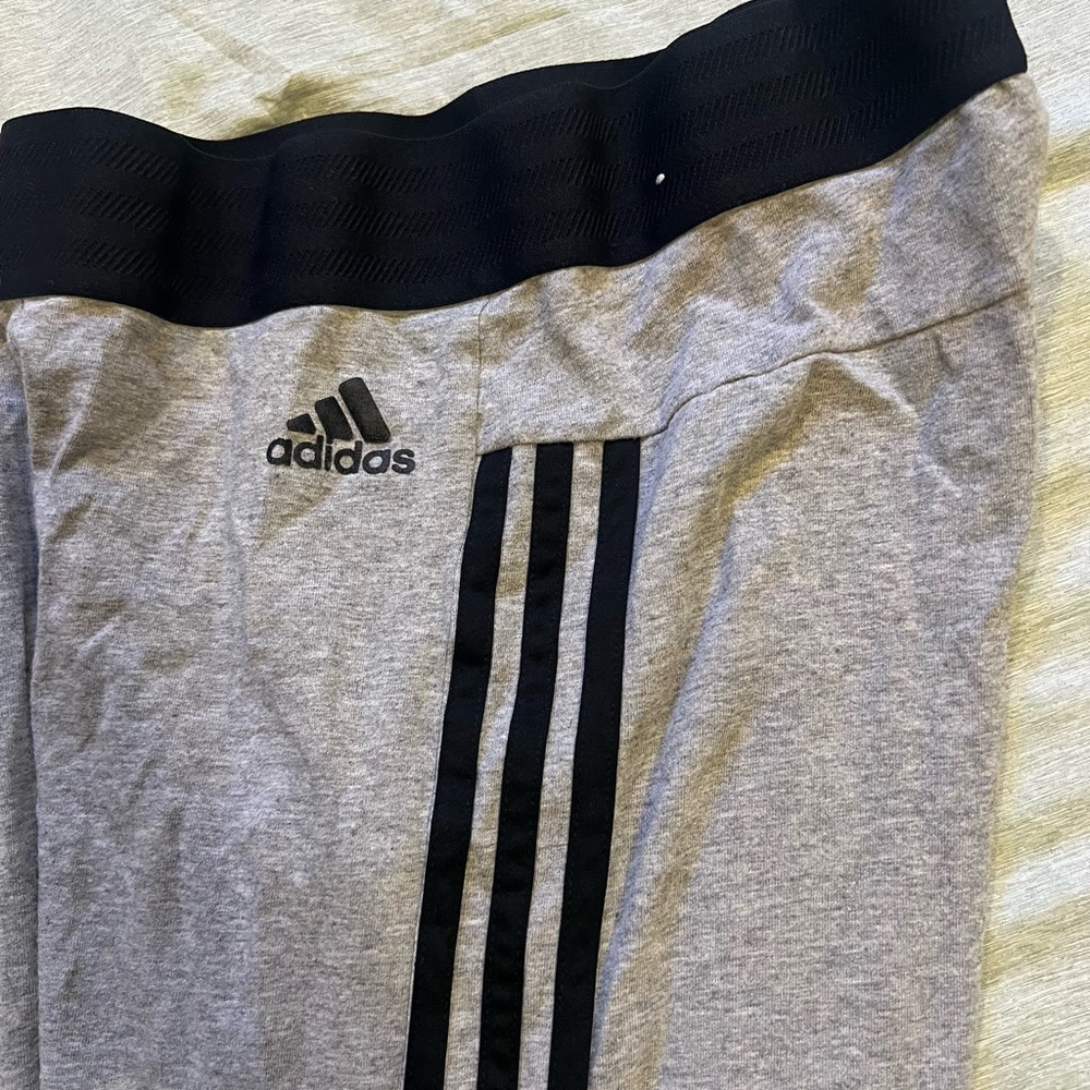 Adidas Kids Gray Joggers with Black Stripes